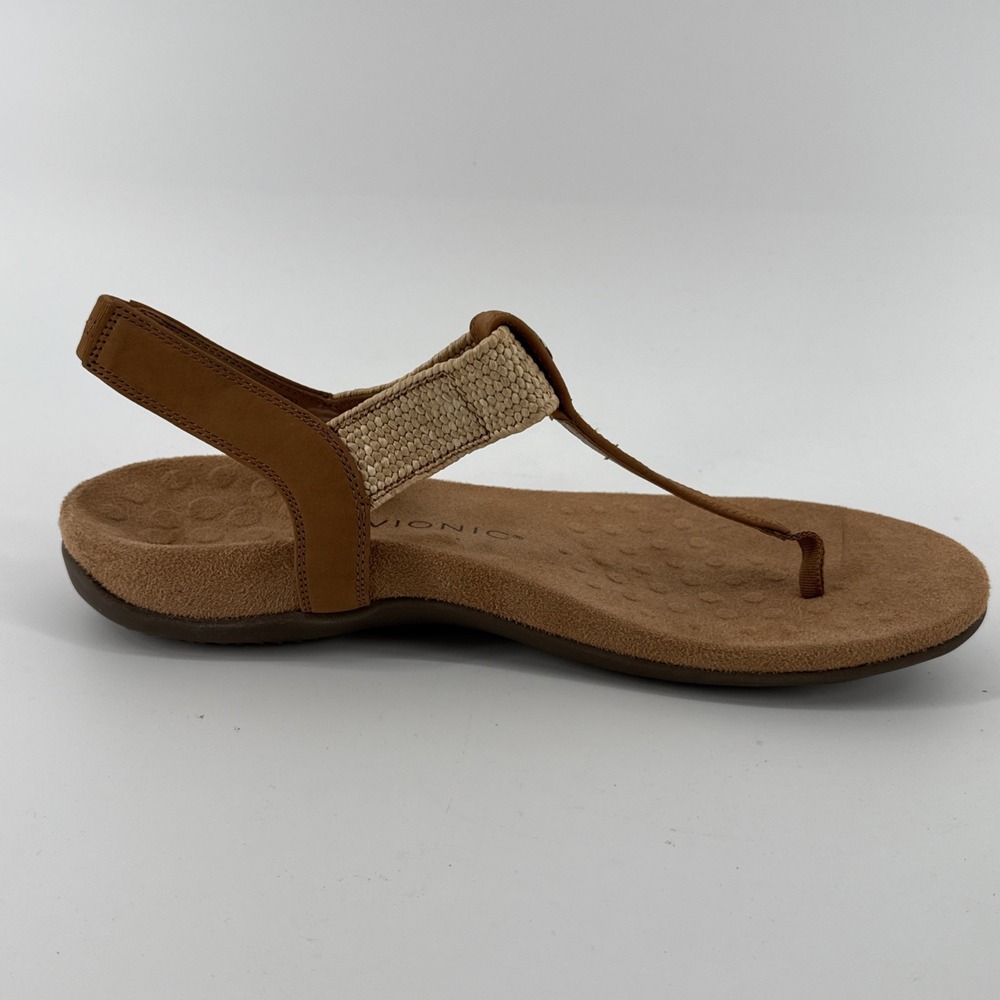 Vionic Brea Sandals Women 11 Tan Leather Slingback Toe Post Comfort Arch Support - Picture 9 of 10